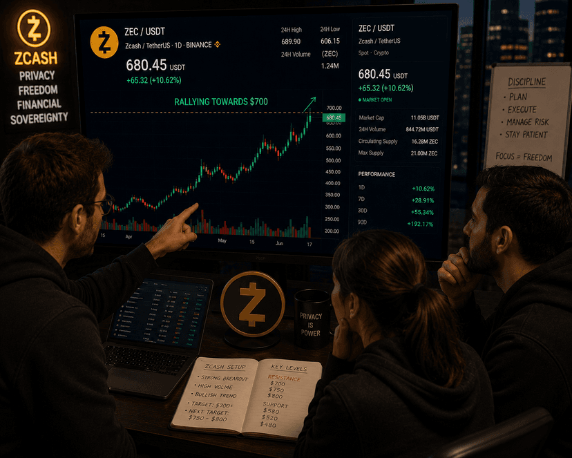 Zcash approaches $700 as buying pressure builds