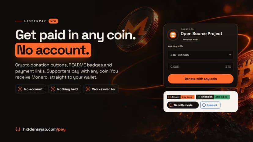 HiddenSwap Launches HiddenPay: No-KYC Crypto Donation Buttons and Payment Links That Accept Any Coin