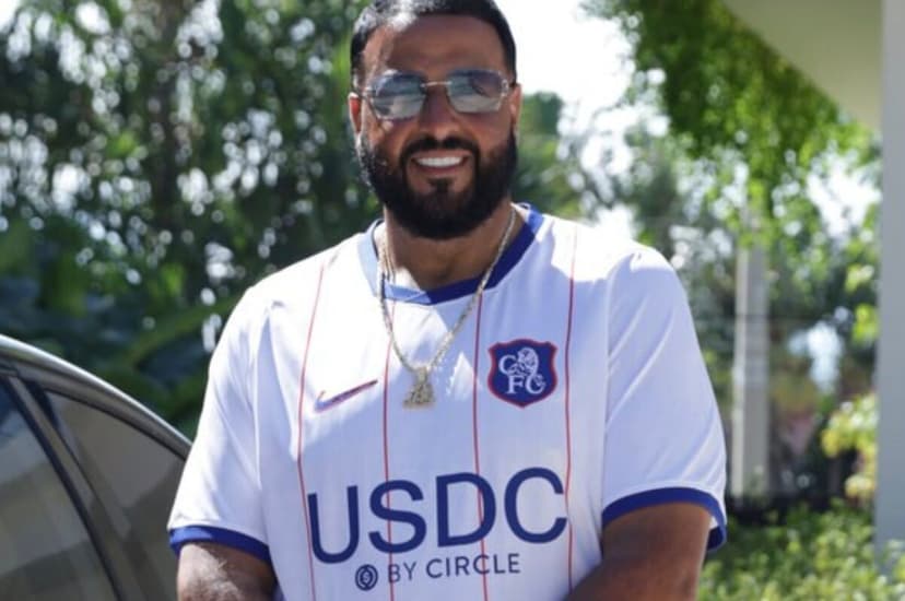 Circle Post Picture of DJ Khaled Crypto in a USDC Chelsea Shirt