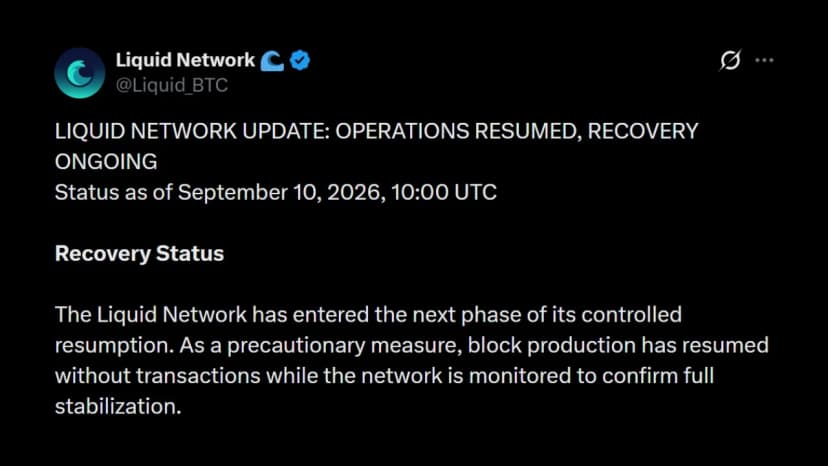 Liquid Network Resumes Block Production After 4,000 BTC Exploit