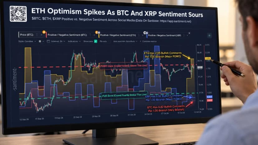 Bitcoin and XRP Sentiment Turn Fearful as Ethereum Draws Bullish Buzz