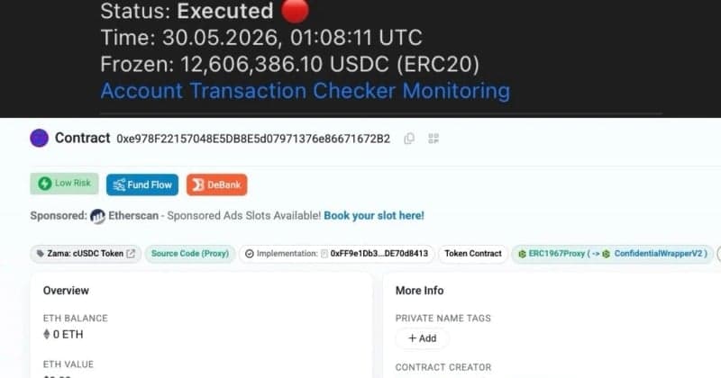 Circle freezes Zama's USDC contract, locking $13M amid rug pull allegations