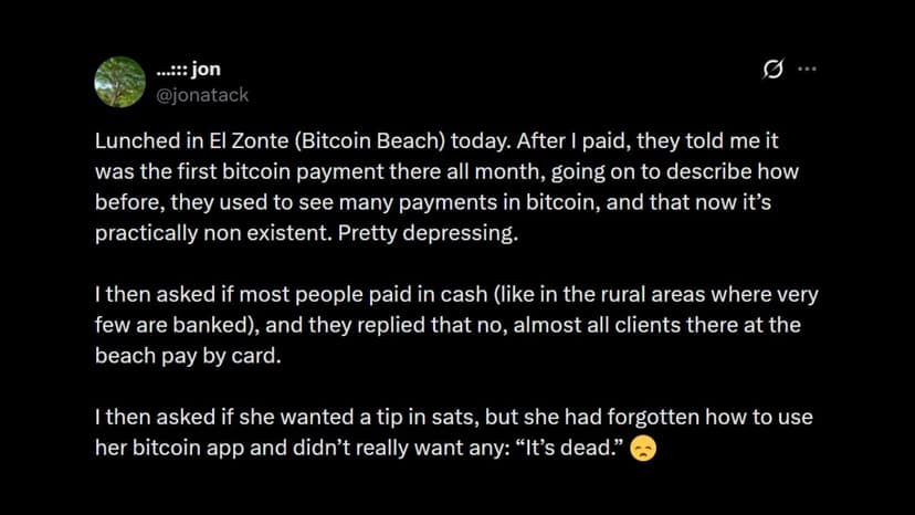 Bitcoin Core Dev Warns Bitcoin Payments Vanish at Bitcoin Beach