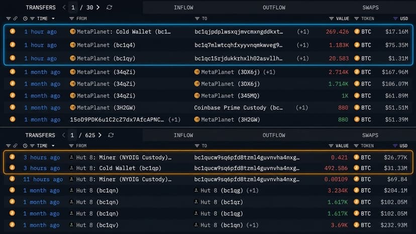 Metaplanet, Hut8 Move $125 Million in Bitcoin off Exchanges