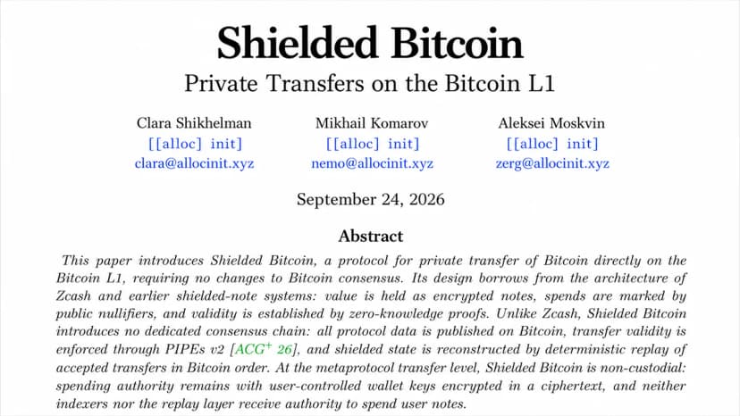 Shielded Bitcoin Proposal Aims to Bring Privacy to Bitcoin L1