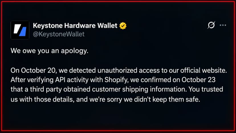 Keystone Wallet Data Breach Exposes Buyers' Addresses to Scammers